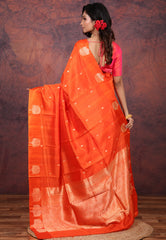 Orange Pure Katan Silk Saree with Blouse Piece - Adi Akshoy & Co.