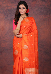 Orange Pure Katan Silk Saree with Blouse Piece - Adi Akshoy & Co.