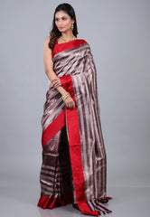 Brown Pure Katan Jaal Silk Saree with Blouse Piece - Adi Akshoy & Co.