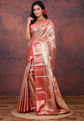 Golden Brocade Tissue Kanjivaram Silk Saree With Blouse Piece - Adi Akshoy & Co.