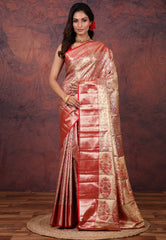 Golden Brocade Tissue Kanjivaram Silk Saree With Blouse Piece - Adi Akshoy & Co.