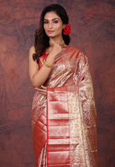 Golden Brocade Tissue Kanjivaram Silk Saree With Blouse Piece - Adi Akshoy & Co.