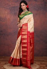 Tussar Colour Pure Gadwal Silk Saree With Blouse Piece - Adi Akshoy & Co.