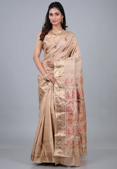 Beige Pure Baluchari Tussar Silk Saree with Blouse Piece - Adi Akshoy & Co.