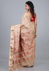 Beige Pure Baluchari Tussar Silk Saree with Blouse Piece - Adi Akshoy & Co.