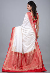 Off White Mashru Silk Saree with Blouse Piece - Adi Akshoy & Co.