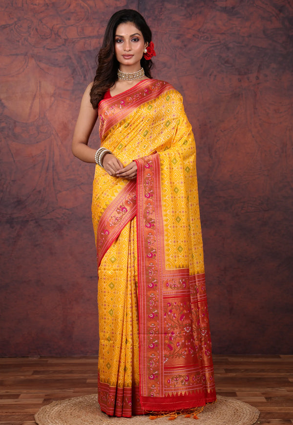 Yellow Tussar Silk Saree with Blouse Piece - Adi Akshoy & Co.