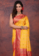 Yellow Tussar Silk Saree with Blouse Piece - Adi Akshoy & Co.
