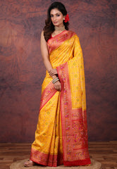 Yellow Tussar Silk Saree with Blouse Piece - Adi Akshoy & Co.