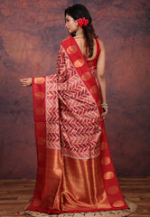 Maroon Tussar Kotki Print Silk Saree with Blouse Piece - Adi Akshoy & Co.