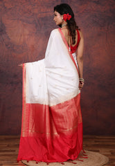 White Mashru Silk Saree with Blouse Piece - Adi Akshoy & Co.
