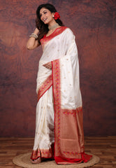 White Mashru Silk Saree with Blouse Piece - Adi Akshoy & Co.