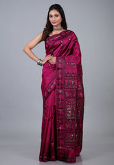 Magenta Pure Baluchari Silk Saree with Blouse Piece - Adi Akshoy & Co.