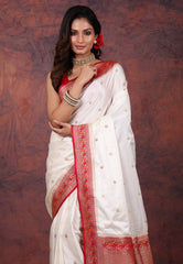 White Mashru Silk Saree with Blouse Piece - Adi Akshoy & Co.