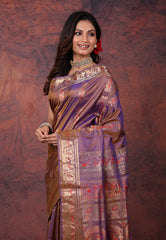 Cross Brown Pure Baluchuri Sornochuri Silk Saree with Blouse Piece - Adi Akshoy & Co.
