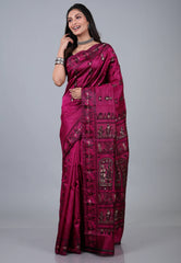 Magenta Pure Baluchari Silk Saree with Blouse Piece - Adi Akshoy & Co.