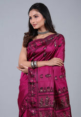 Magenta Pure Baluchari Silk Saree with Blouse Piece - Adi Akshoy & Co.