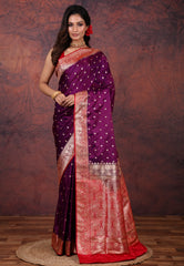 Magenta Wedding Banarasi Silk Saree with Blouse Piece - Adi Akshoy & Co.