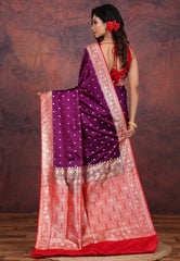 Magenta Wedding Banarasi Silk Saree with Blouse Piece - Adi Akshoy & Co.