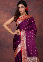 Magenta Wedding Banarasi Silk Saree with Blouse Piece - Adi Akshoy & Co.