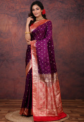 Magenta Wedding Banarasi Silk Saree with Blouse Piece - Adi Akshoy & Co.