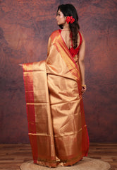 Golden Tissue Kanjivaram Silk Saree With Blouse Piece - Adi Akshoy & Co.