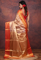 Golden Brocade Tissue Kanjivaram Silk Saree With Blouse Piece - Adi Akshoy & Co.