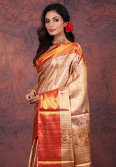 Golden Brocade Tissue Kanjivaram Silk Saree With Blouse Piece - Adi Akshoy & Co.