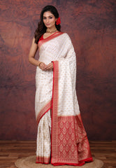 White Mashru Silk Saree with Blouse Piece - Adi Akshoy & Co.