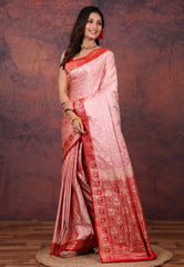 Pink Pastel Banarasi Saree With Blouse Piece - Adi Akshoy & Co.