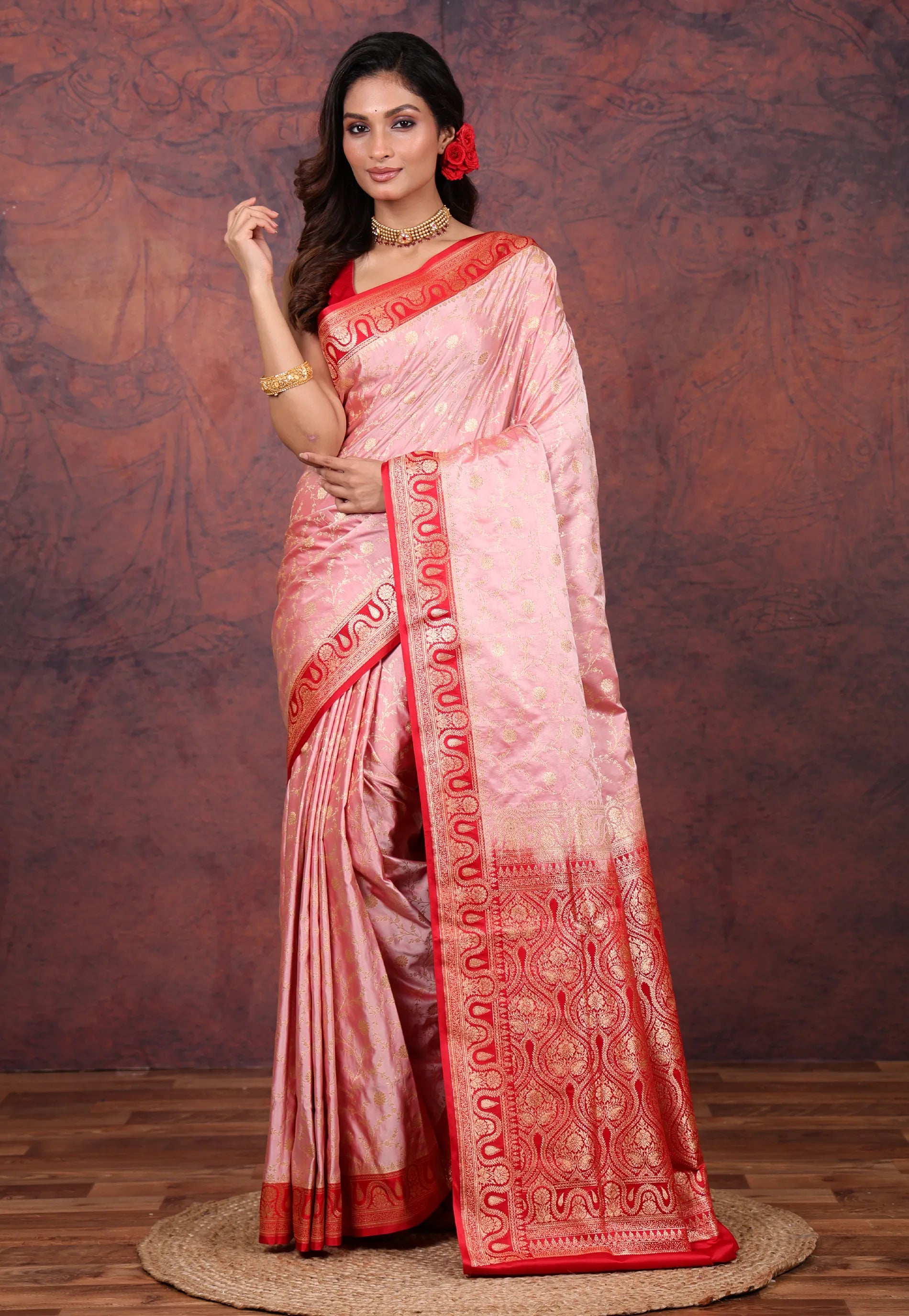 Pink Pastel Banarasi Saree With Blouse Piece - Adi Akshoy & Co.