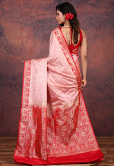 Pink Pastel Banarasi Saree With Blouse Piece - Adi Akshoy & Co.