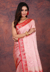Pink Pastel Banarasi Saree With Blouse Piece - Adi Akshoy & Co.