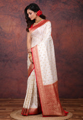 White Mashru Silk Saree with Blouse Piece - Adi Akshoy & Co.