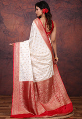 White Mashru Silk Saree with Blouse Piece - Adi Akshoy & Co.