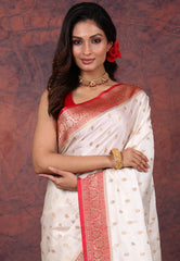 White Mashru Silk Saree with Blouse Piece - Adi Akshoy & Co.