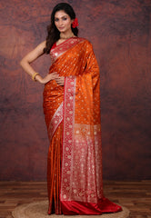 Orange Shades Wedding Banarasi Silk Saree with Blouse Piece - Adi Akshoy & Co.
