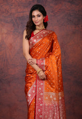 Orange Shades Wedding Banarasi Silk Saree with Blouse Piece - Adi Akshoy & Co.