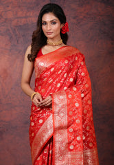 Red Wedding Jaal Banarasi Silk Saree with Blouse Piece - Adi Akshoy & Co.