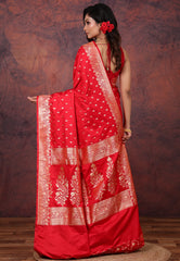 Red Wedding Banarasi Silk Saree with Blouse Piece - Adi Akshoy & Co.