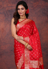 Red Wedding Banarasi Silk Saree with Blouse Piece - Adi Akshoy & Co.