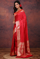 Red Wedding Banarasi Silk Saree with Blouse Piece - Adi Akshoy & Co.
