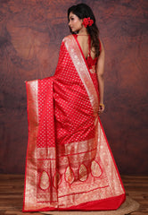 Red Wedding Banarasi Silk Saree with Blouse Piece - Adi Akshoy & Co.
