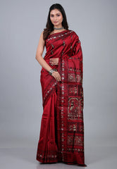 Cross Maroon Pure Baluchari Silk Saree with Blouse Piece - Adi Akshoy & Co.