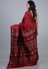 Cross Maroon Pure Baluchari Silk Saree with Blouse Piece - Adi Akshoy & Co.