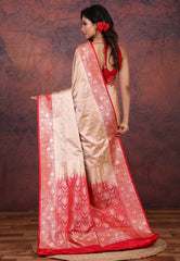 Beige Pastel Banarasi Saree With Blouse Piece - Adi Akshoy & Co.