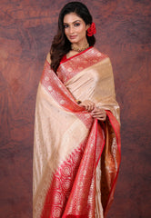 Beige Pastel Banarasi Saree With Blouse Piece - Adi Akshoy & Co.