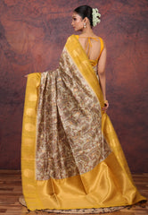 Tussar Colour Tussar Kalamkari Silk Saree with Blouse Piece - Adi Akshoy & Co.