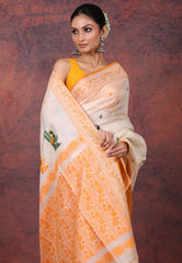 Tussar Colour Pure Tussar Dhakai Jamdani Saree with Blouse Piece - Adi Akshoy & Co.