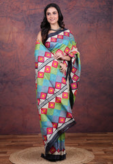Multi Colour Pure Tussar Kantha Silk Saree With Blouse Piece - Adi Akshoy & Co.